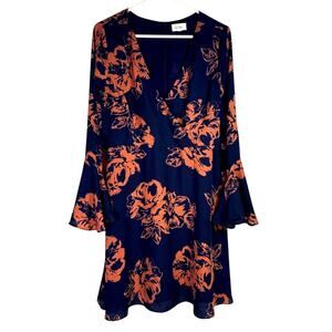 Le Kate Navy Pink Floral V-neck Dress Size Large P0313